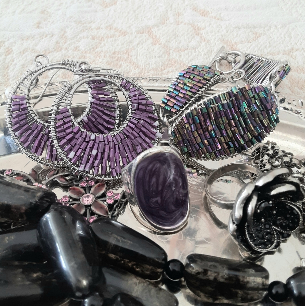 Elegant Purple and Silver Jewelry Set
